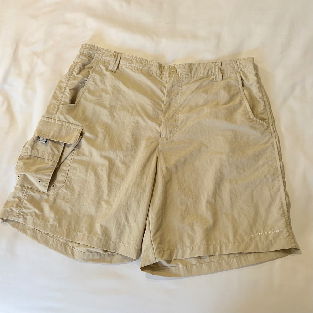 Columbia PFG Mens Tan Performance Fishing Gear Omni-Shade Cargo Shorts Size L